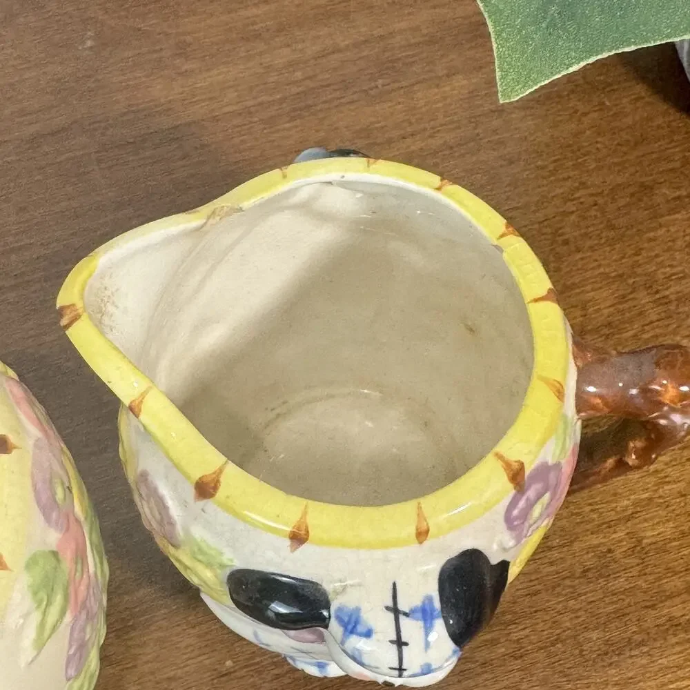 Vintage Japan Anthropomorphic Puppy Creamer Sugar Bowl Set Rag Doll Dog